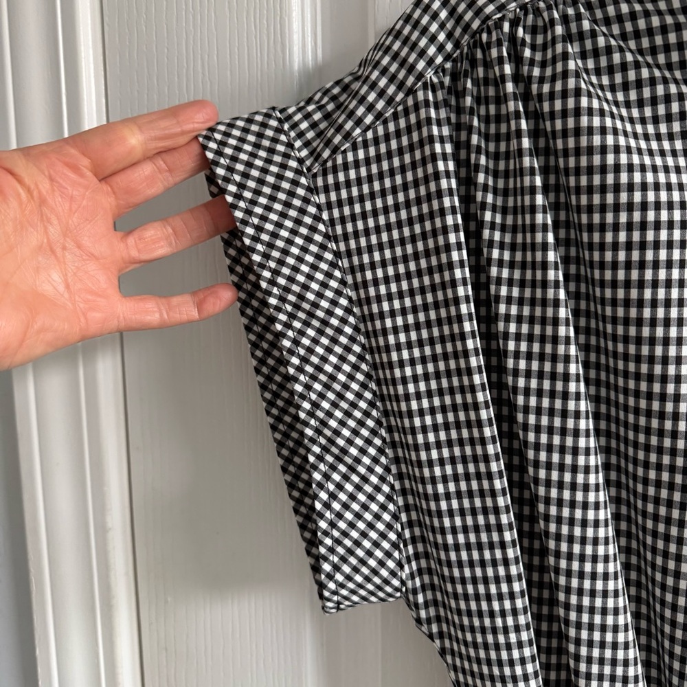 NWOT CALVIN KLEIN Midi Shirtdress Short Sleeve Black/White Gingham w/Belt 10 - Picture 13 of 16
